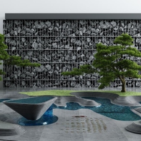 新中式假山水景3D模型下载